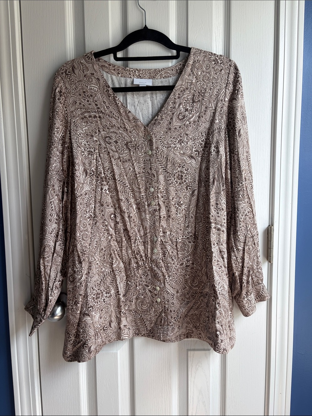 J.Jill Pure Jill Paisley Print V-Neck Double-Button Front Tunic Blouse M